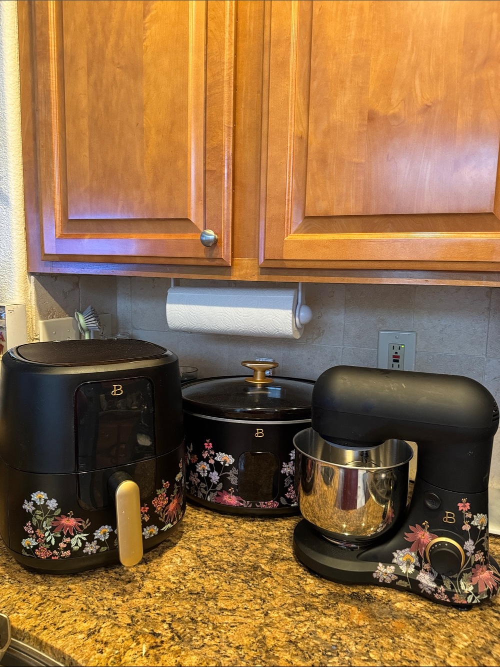 Black Floral Kitchen Appliance Set - Air Fryer, Slow Cooker & Mixer